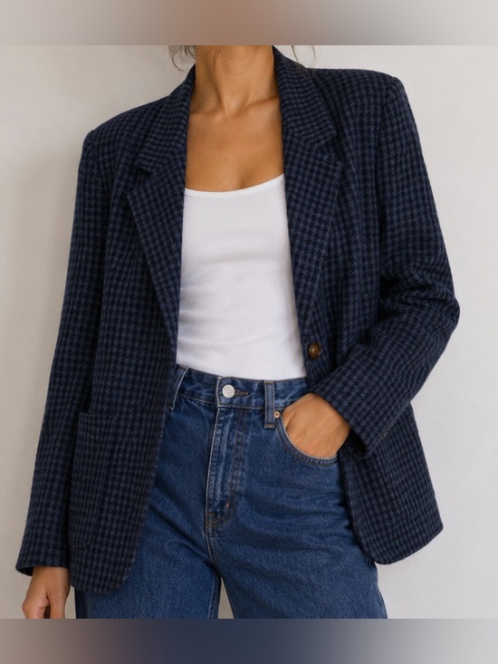 John Meyer of Norwich Jackets & Blazers - John Meyer 100%Camel Hair Blazer Women’s 4 Blue Houndstooth Made in USA Vintage